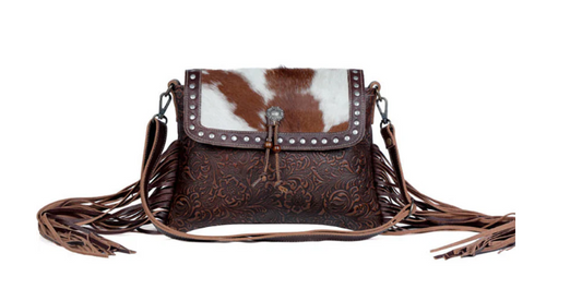 S-3339 Carved Blossoms Leather & Hairon Bag