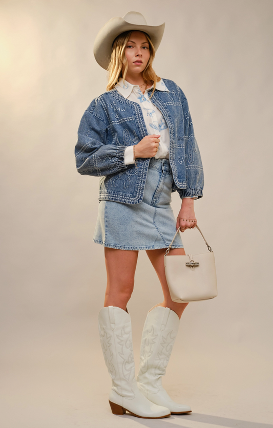 23883J Western Embroidery Denim Jacket