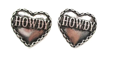 SE2926SB Western Heart Howdy Engraved Post Earring
