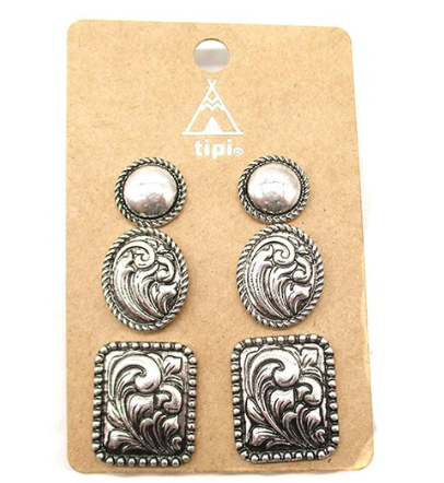 SE2628SB Western Etched 3 Pcs Earring Set