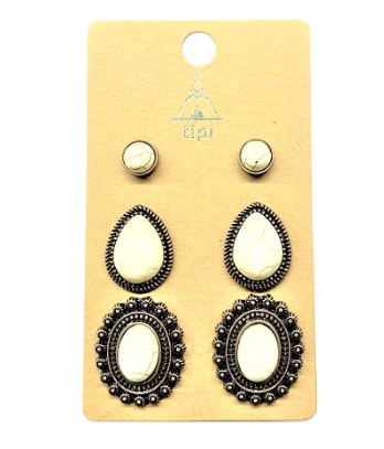 SE1634CBWT Western 3 Pair Turquoise Earring Set