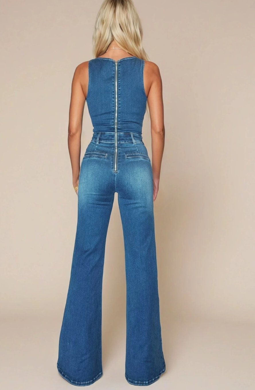 4423RIA Denim Wide leg Jumpsuit