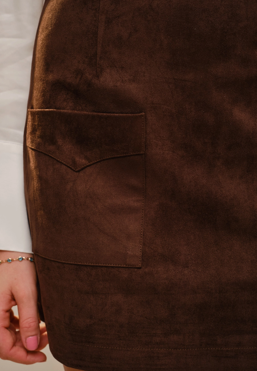 37790S Faux Suede Women's Mini Skirt Dark Brown