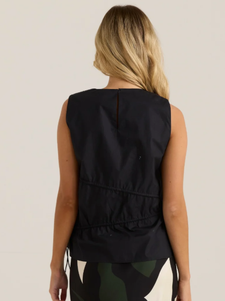20251TWSS Elin Gathered Tie Top - Black