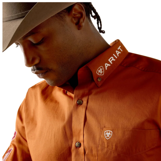 10071691 Ariat Men's Team Logo Twill Fitted Shirt Orange/Red
