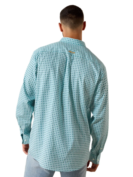 10071027 Ariat Men's Wrinkle Free Andy Classic Fit Shirt Angel Blue Geo Print