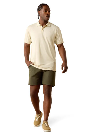 10071648 Ariat Men's Logo Fitted Polo Creme Brulee