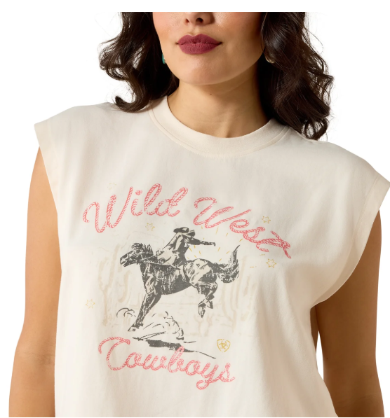 10071110 Ariat Women's Wild West Cropped SS Tee Sea Salt