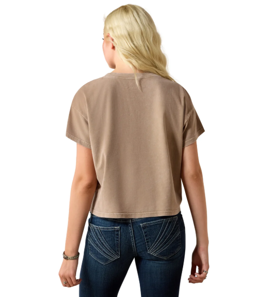 10071655 Ariat Women's Paisley Boxy Crop SS Tee Taupe Gray