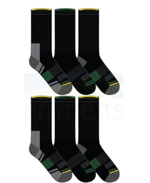 JDM251CR28001 John Deere 6 Pack Crew Socks Black