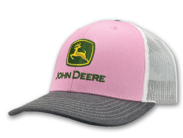 LP87491-JD John Deere Women's Pink, Grey & White Trucker Cap