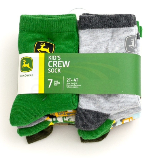 25Y3686JR-TMY24 John Deere 7PK of Kids Crew Socks 2T-4T Years