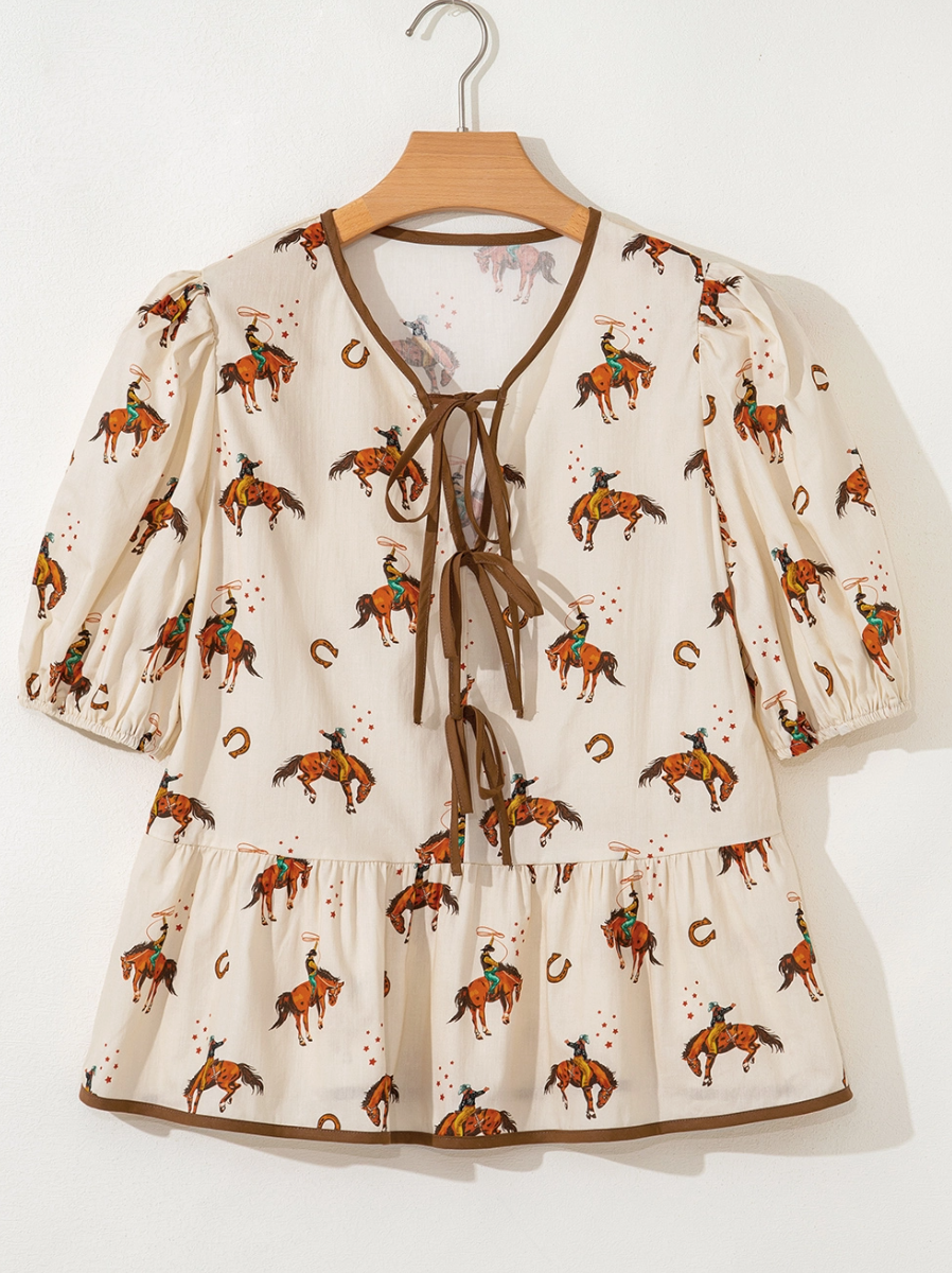 FW25132350 USA Western Women's Cowboy Bowknot Blouse