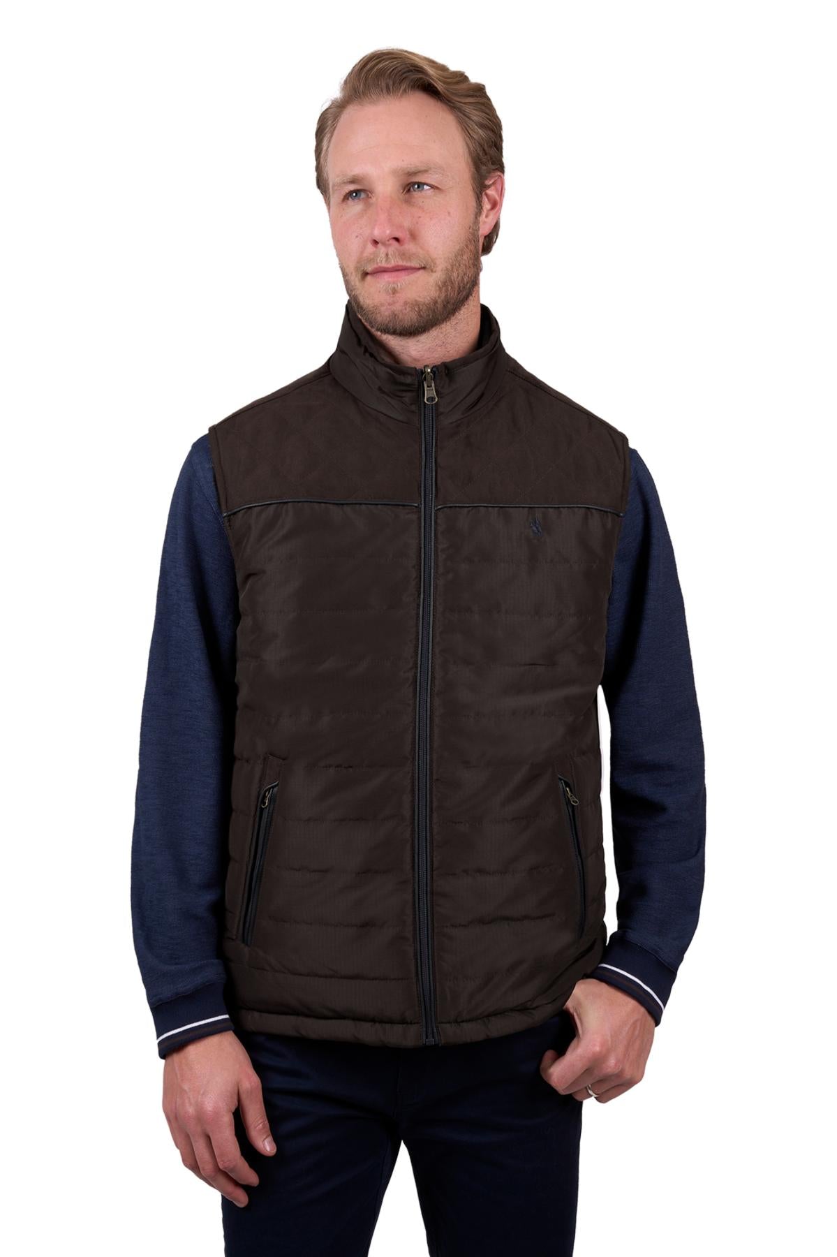 T5W1608007 Thomas Cook Men's Nathan Reversable Vest Dark Brown/ Navy