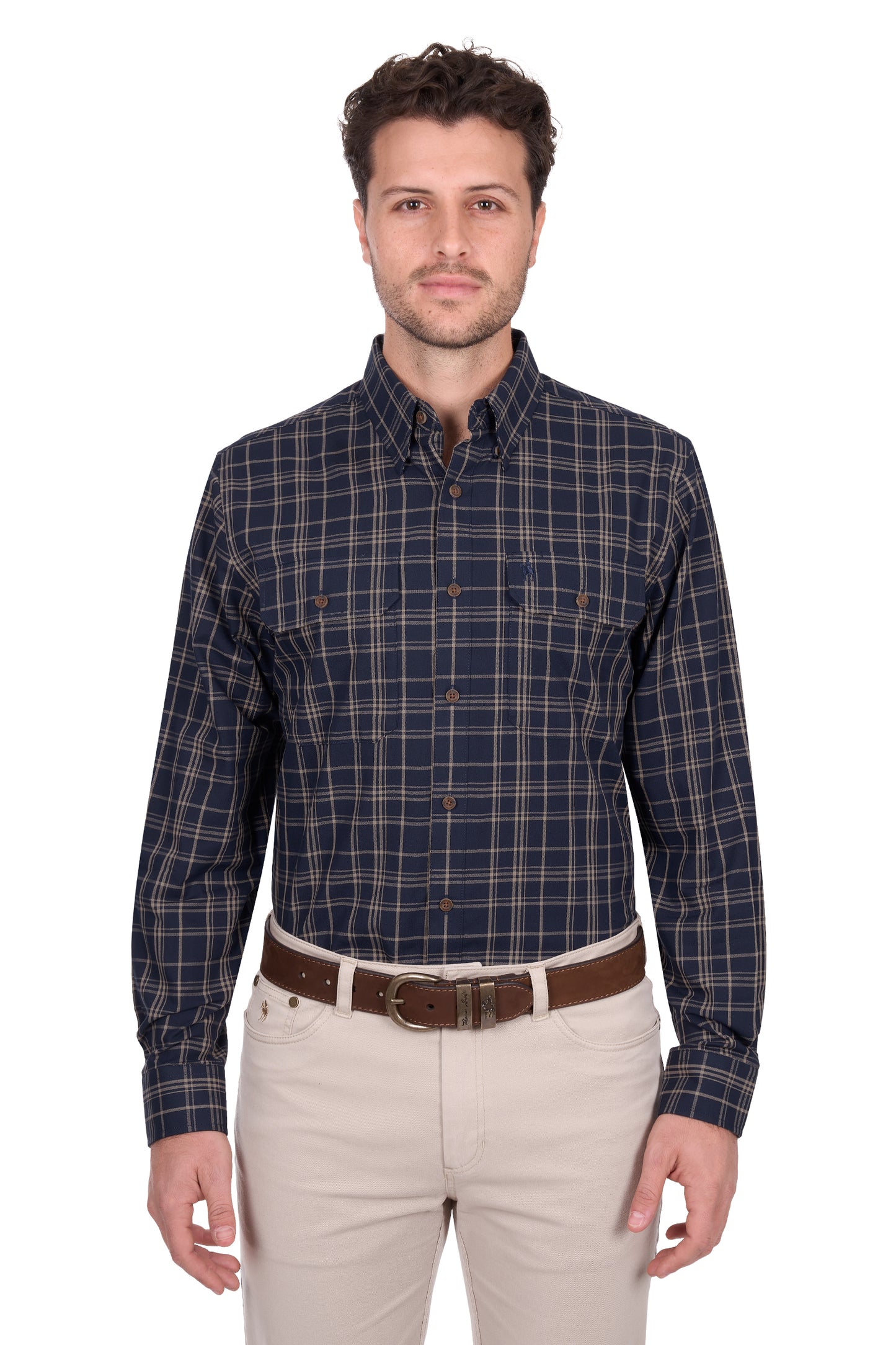 T6W1115034 Thomas Cook Men's Adam 2PKT LS Shirt Navy/Tan
