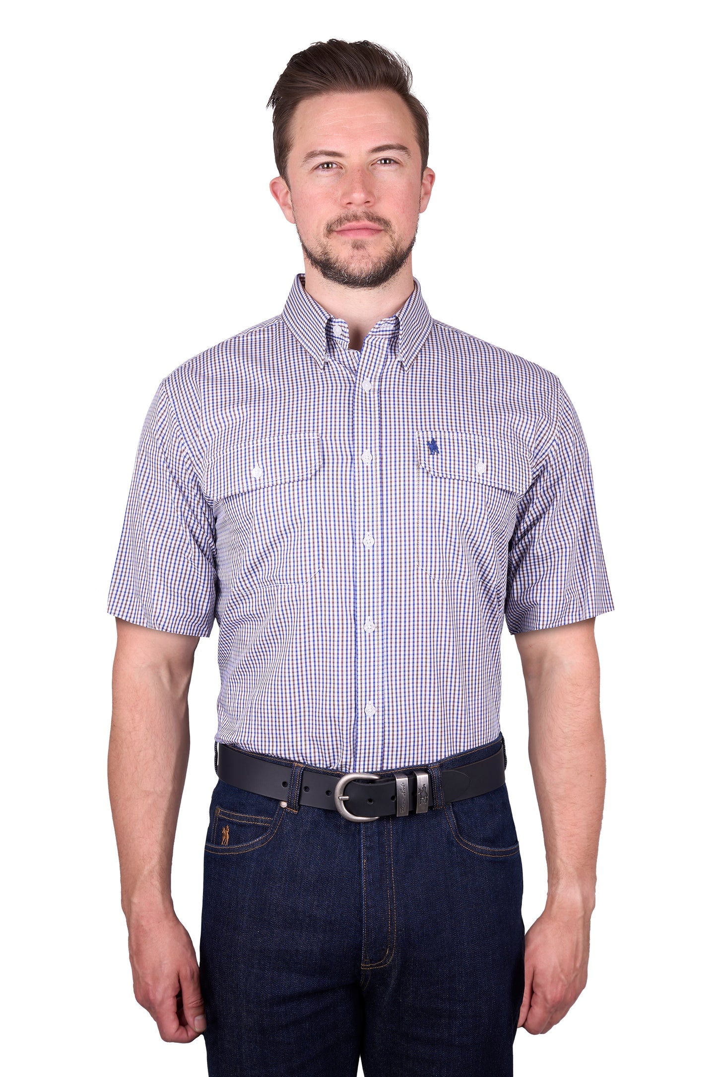 TCP1110158 Thomas Cook Men's Wentworth SS Shirt Royal Blue & Brown