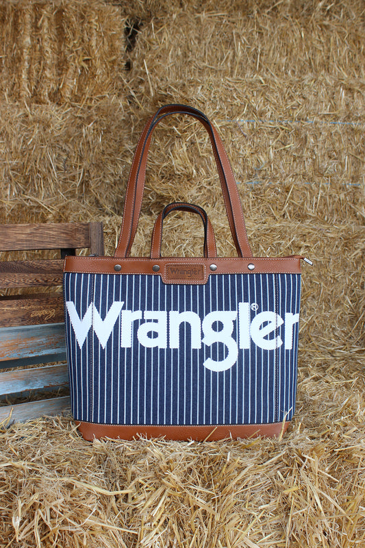 X5W2985BAG Wrangler Canvas Iconic Logo Tote Navy/ White