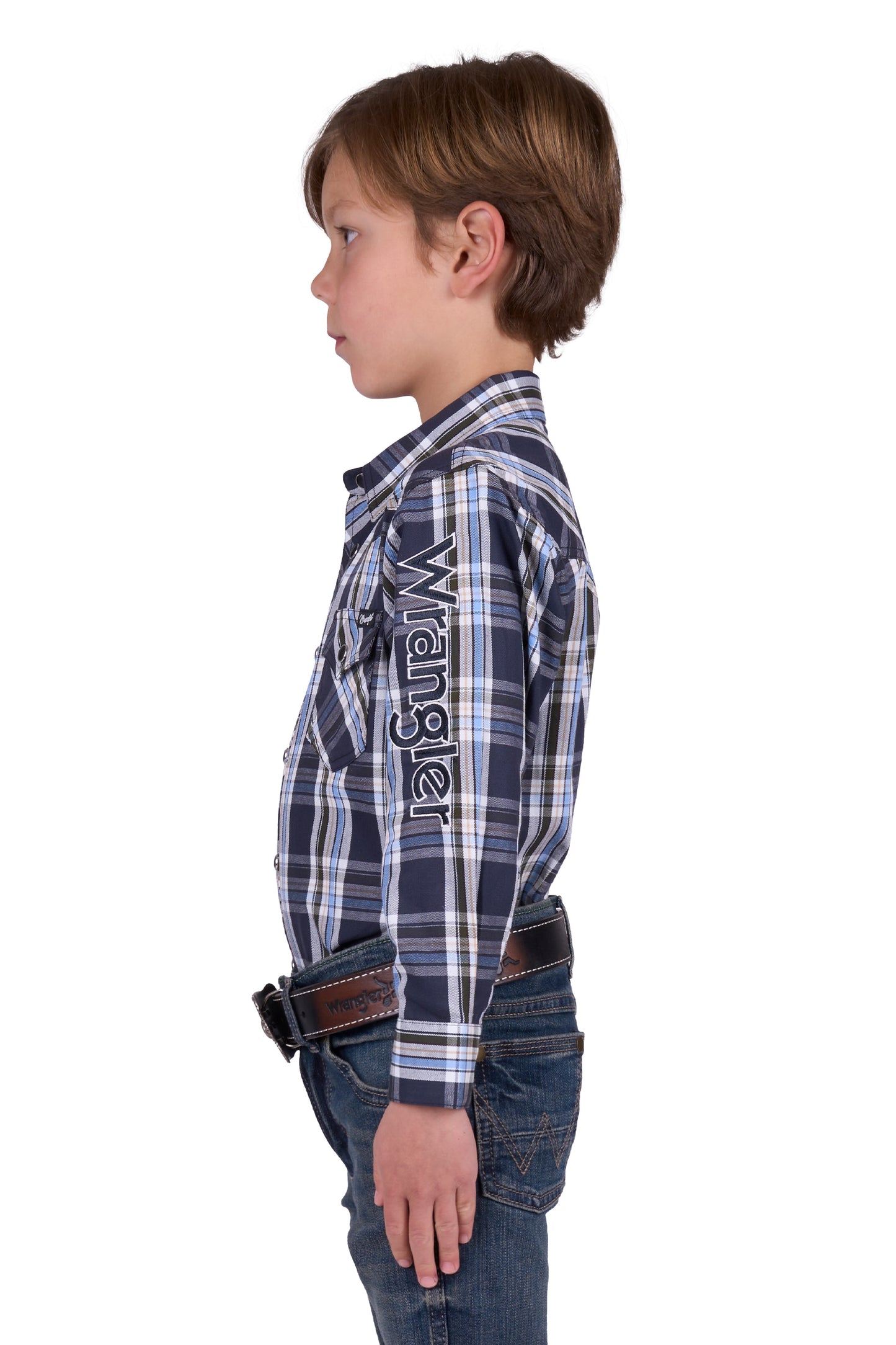 X5W3111228 Wrangler Boy's Finn Logo LS Shirt
