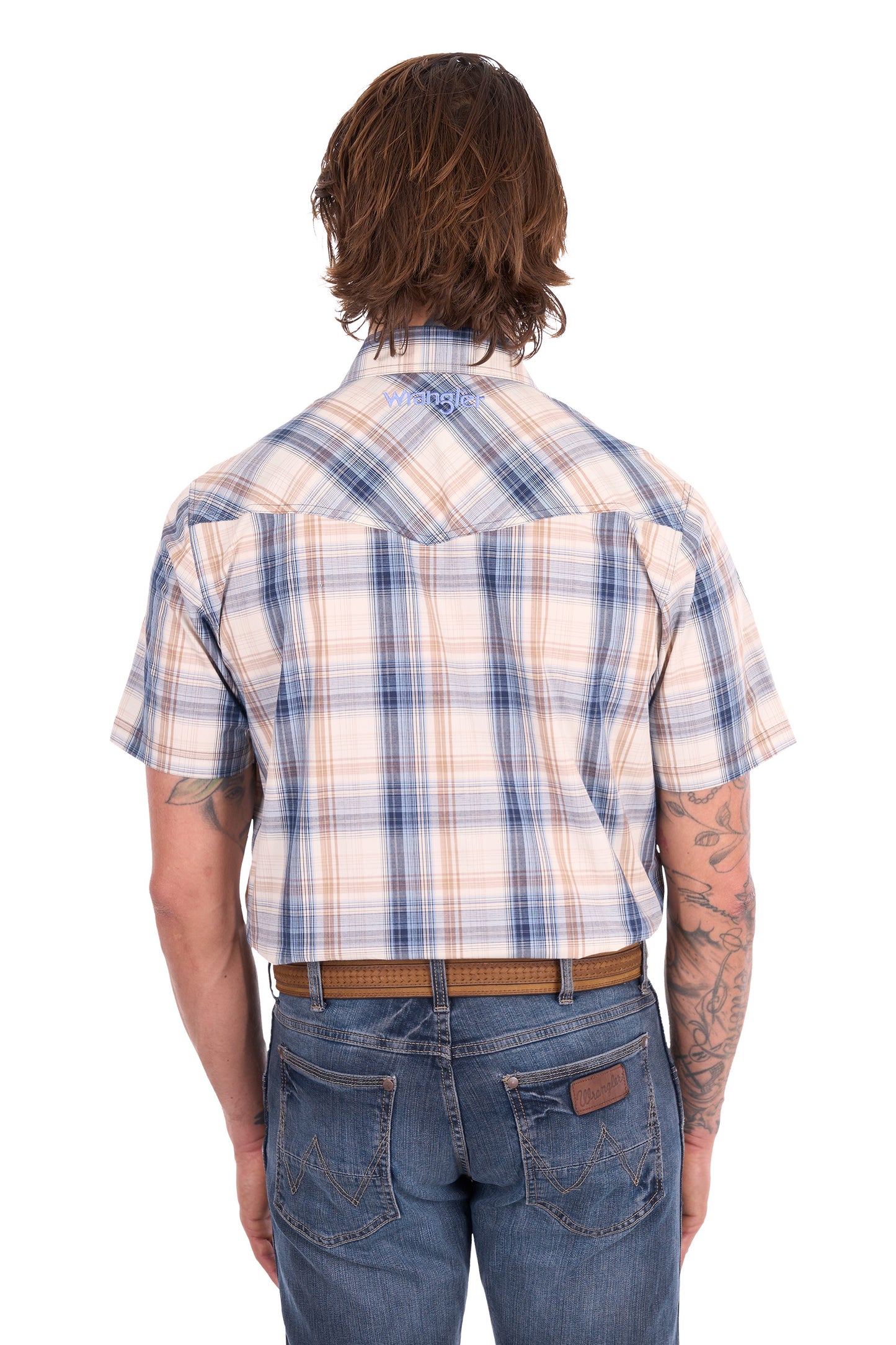 X6S1117672 Wrangler Men's Adrian SS Shirt Navy/Tan