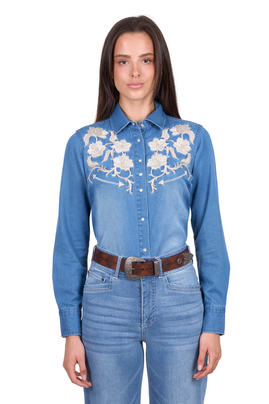 X6W2127265 Wrangler Women's Louise LS Shirt Denim