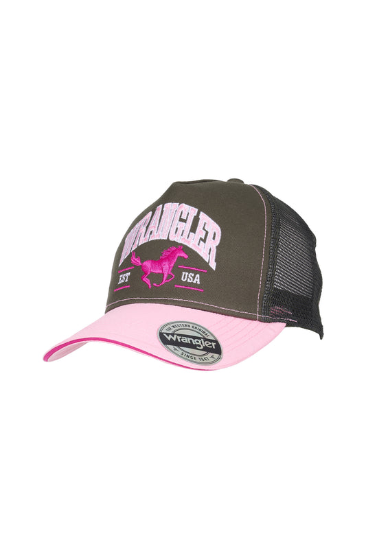 X6W2939CAP Wrangler Women's Erinn HP Ponytail Truck Cap Olive/Pink