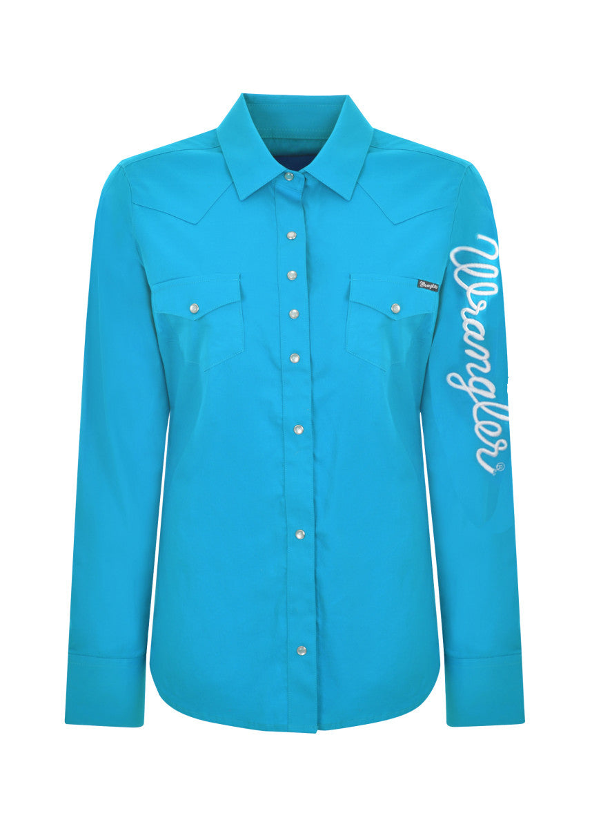 XCP2127020 Wrangler Women's Logo LS Drill Shirt Aqua