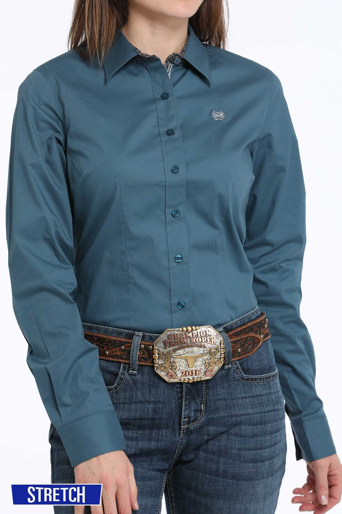 MSW9165060 Cinch Women's Teal Solid Button Down LS Shirt