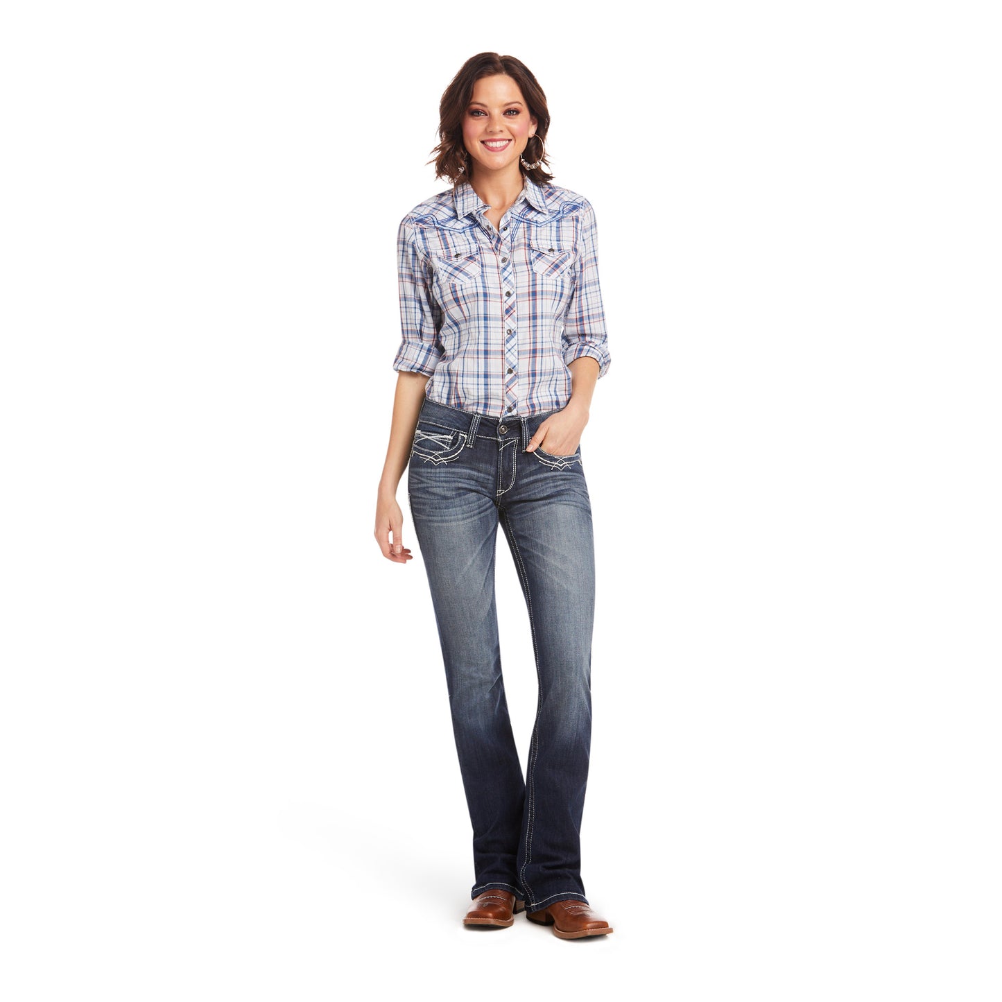 10017510 Ariat Women's R.E.A.L Mid Rise Boot Cut Entwind Marine
