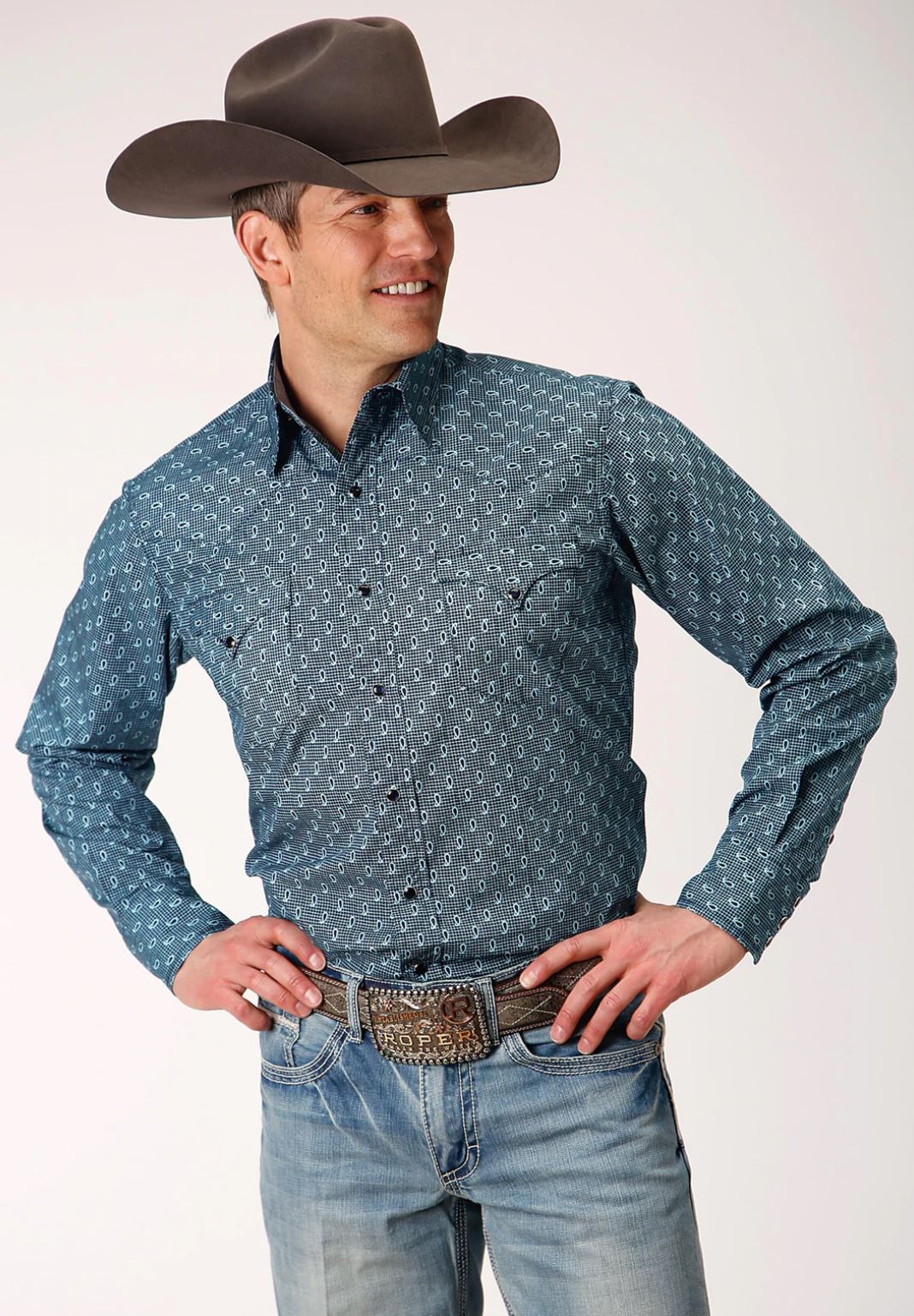 03-001-0064-0360BU Roper Men's West Made Arena LS Shirt