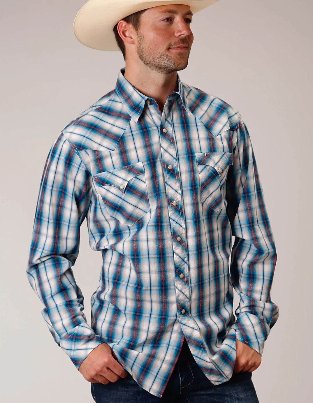 03-001-0062-4032BU Roper Men's West Made Collection Plaid Shirt