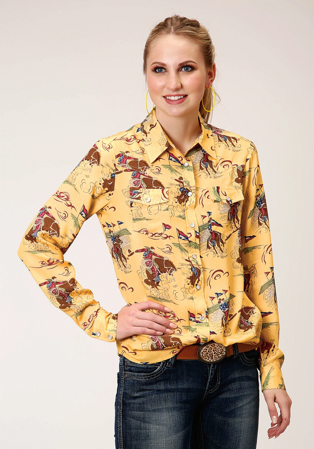 03-050-0590-6057 Roper Women's Five Star LS Shirt Yellow