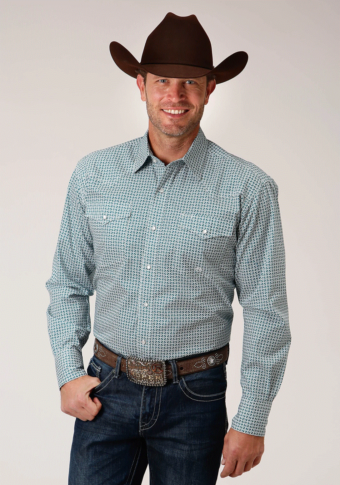 3-01-225-793 Roper Men's Amarillo LS Shirt Blue