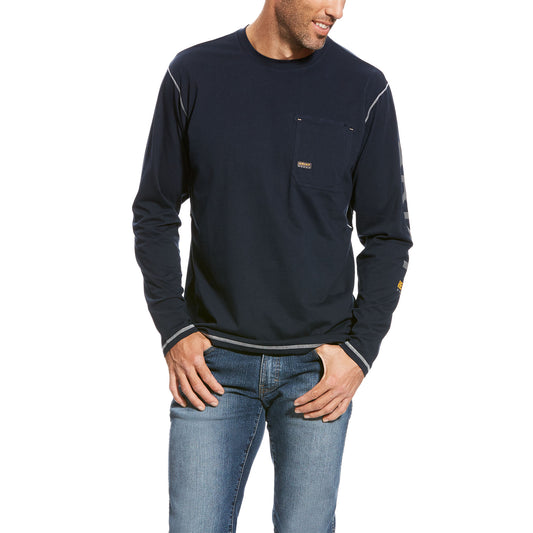 10023920 Ariat Men's Rebar Logo Crew Navy