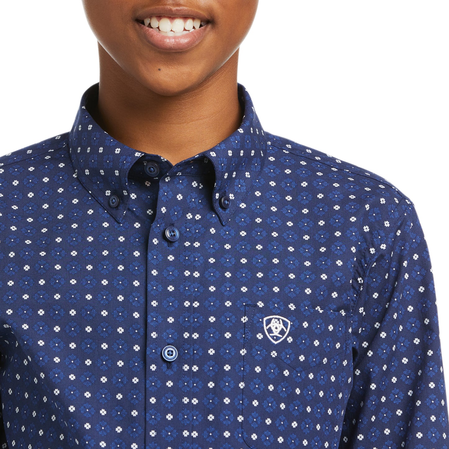 10038076 Ariat Boys BedellClassic LS Shirt Maritime Blue