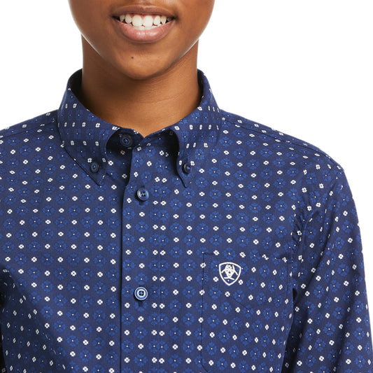 10038076 Ariat Boys BedellClassic LS Shirt Maritime Blue