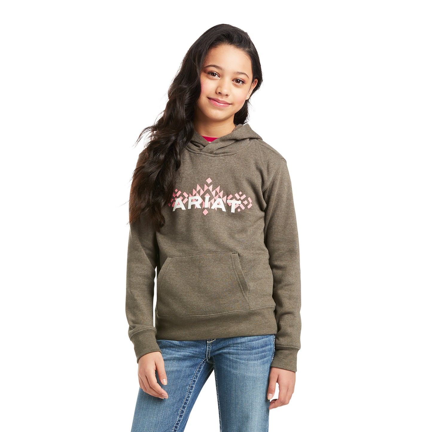 10037730 Ariat Girls REAL Chest Logo hoodie Banyon Bark
