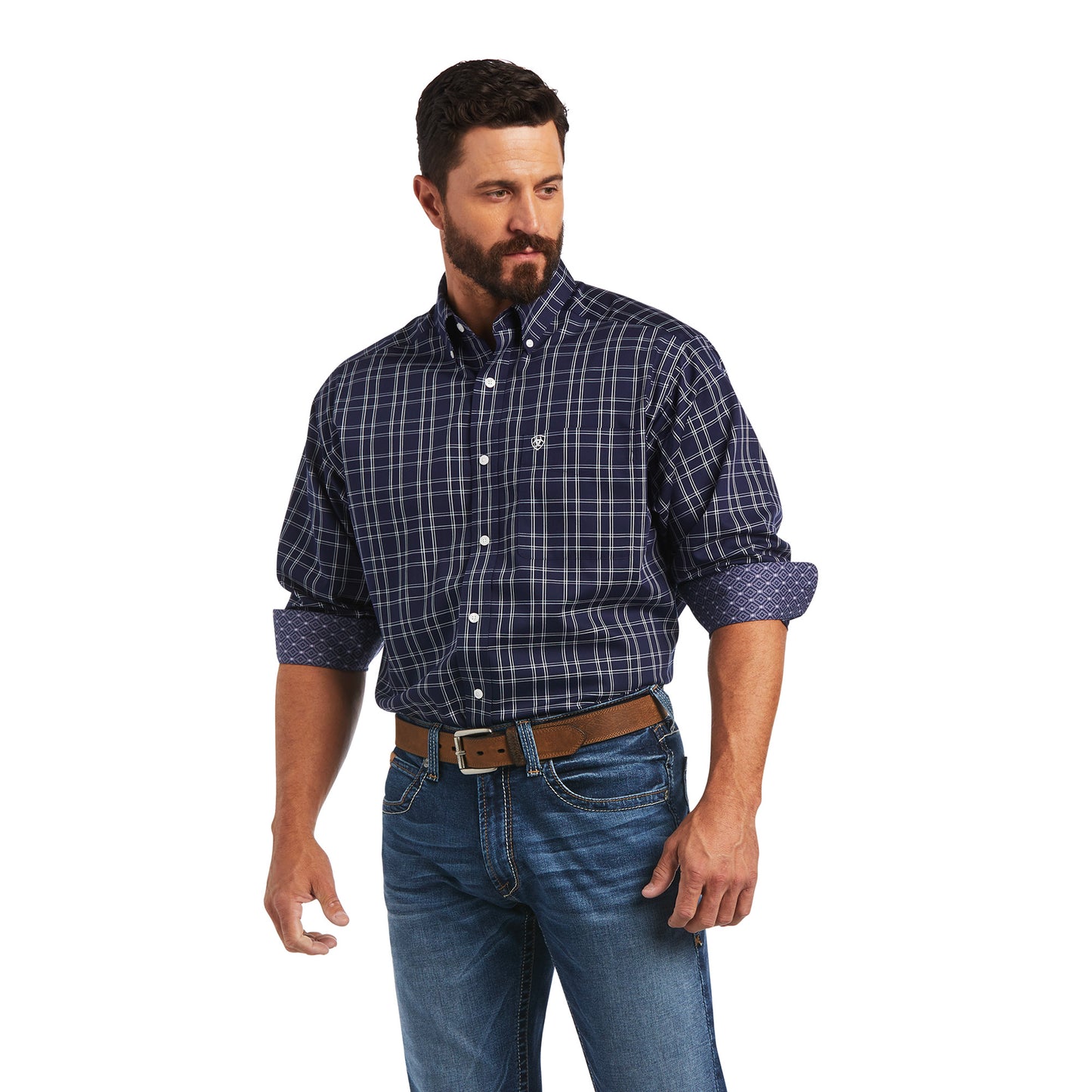 10036942 Ariat Men's Wrinkle Free Landon Classic LS Shirt Peacoat Navy