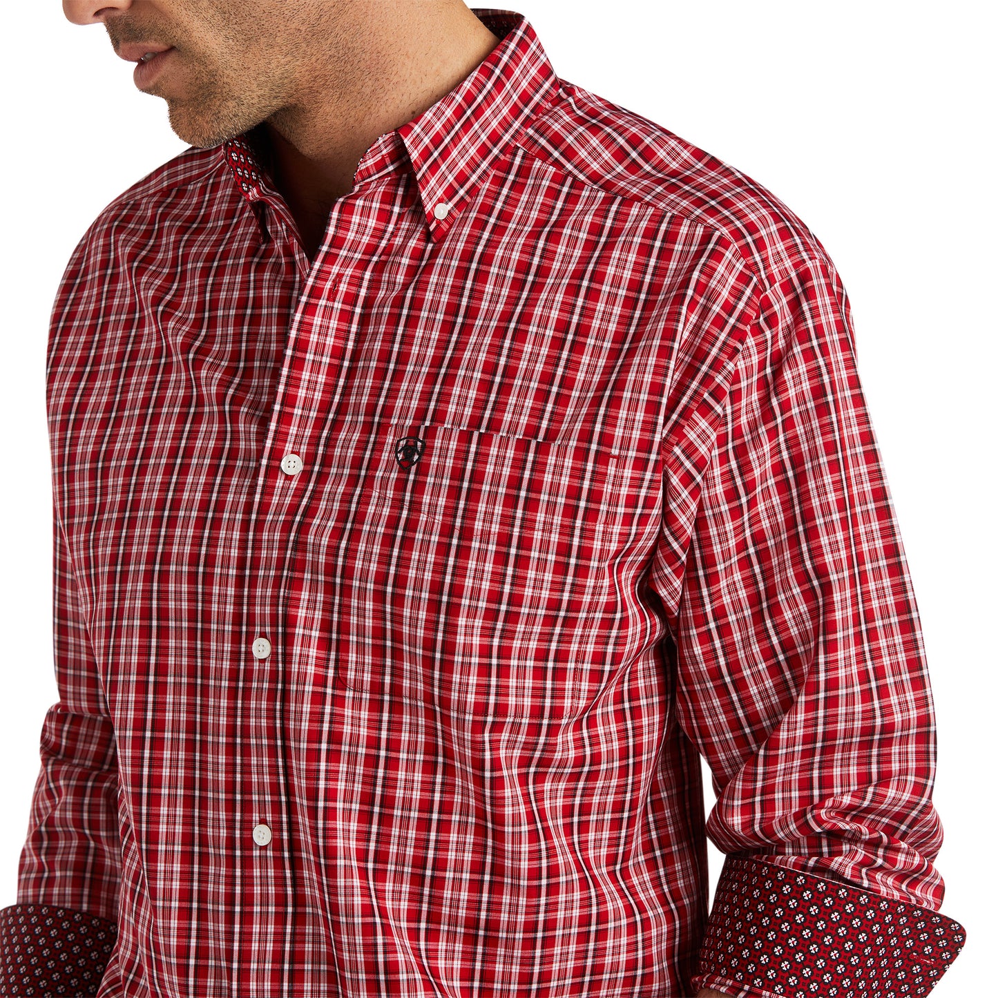 10038092 Ariat Men's Ace Classic Fit LS Shirt Holly Berry