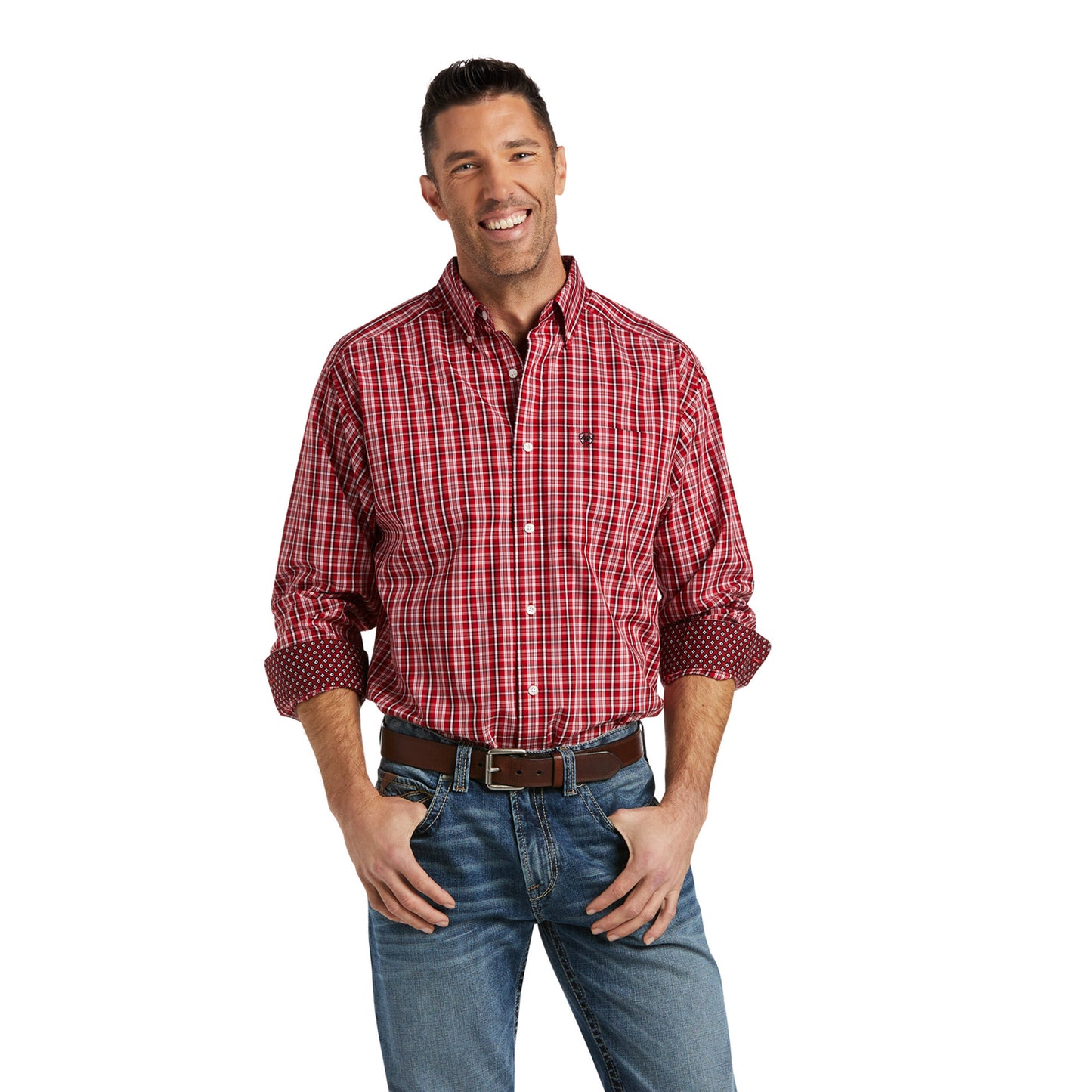 10038092 Ariat Men's Ace Classic Fit LS Shirt Holly Berry