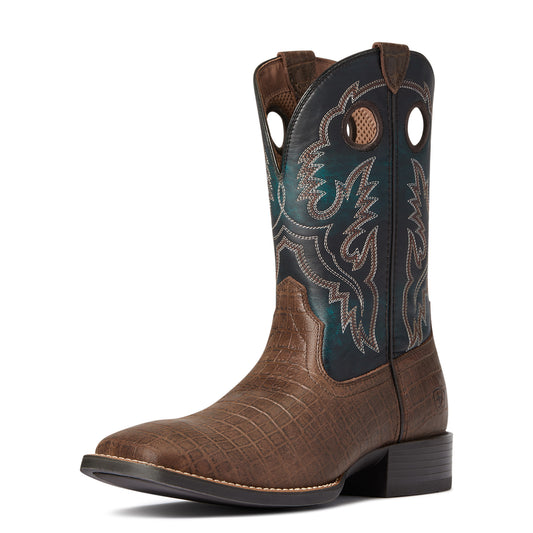 10038501 Ariat Men's Sport Buck Out Chocolate Croc Print/Deep Azul
