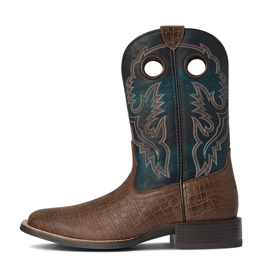 10038501 Ariat Men's Sport Buck Out Chocolate Croc Print/Deep Azul