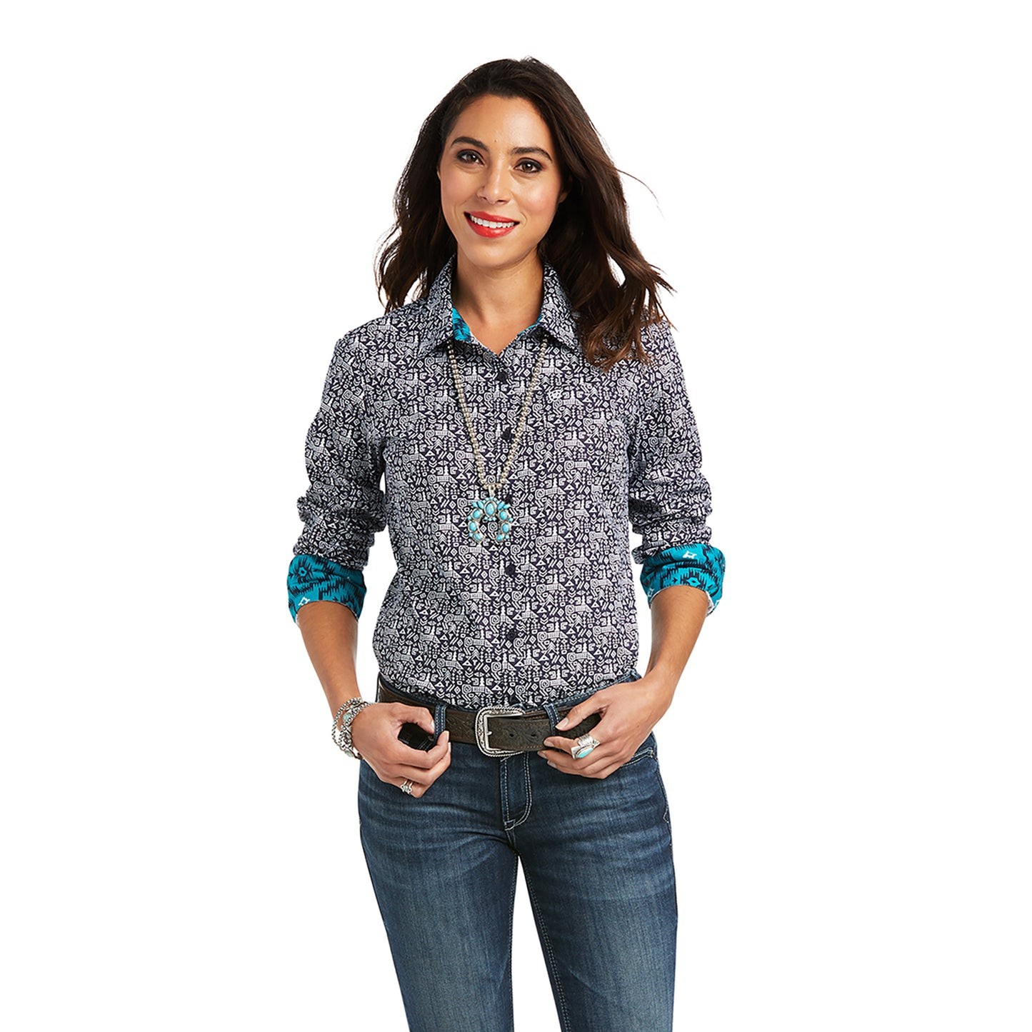 10037403 Ariat Women's Kirby Stretch LS Shirt Navy