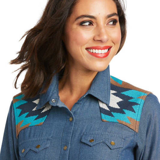 10037584 Ariat Women's Real Vivacious Snap LS Shirt Indigo