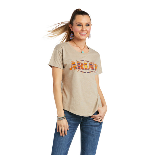 10038623 Ariat Women's Wordmark Tee Oatmeal Heather