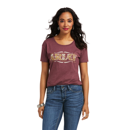 10038624 Ariat Women's Wordmark Tee Burgundy Heather