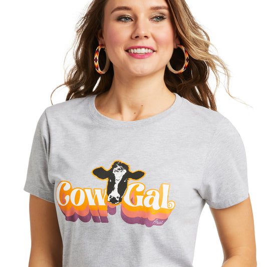 10038634 Ariat Women's Retro Cow Gal Tee Athletic Heather