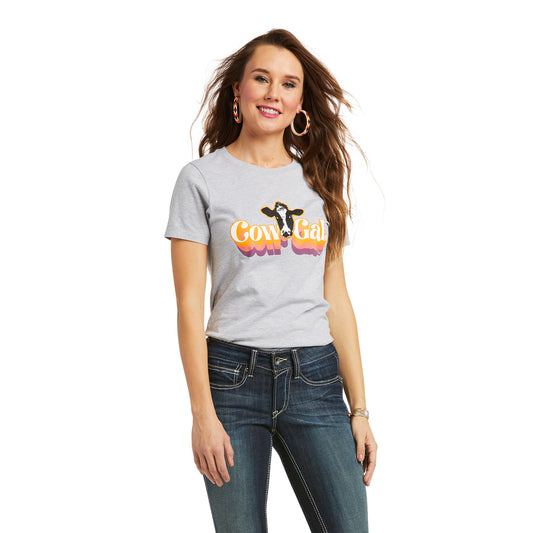 10038634 Ariat Women's Retro Cow Gal Tee Athletic Heather