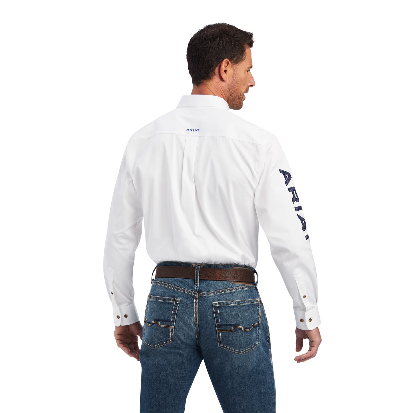 10041528 Ariat Men's Team Logo Twill Classic LS White/Blue