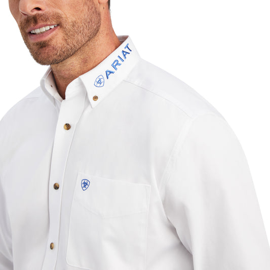 10041528 Ariat Men's Team Logo Twill Classic LS White/Blue