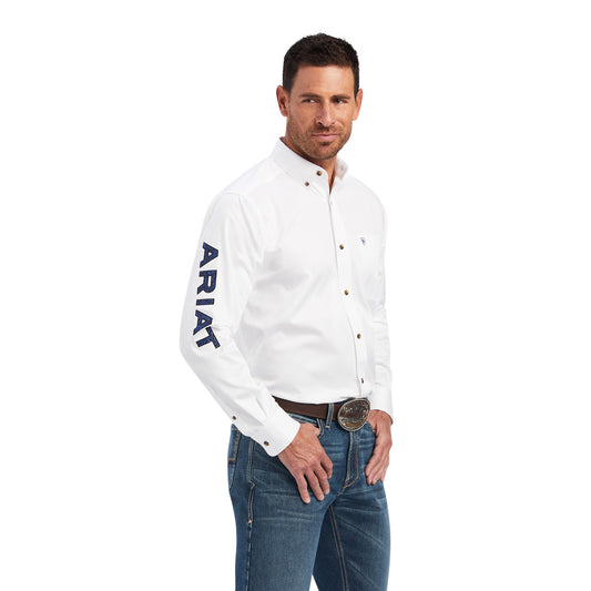 10041528 Ariat Men's Team Logo Twill Classic LS White/Blue